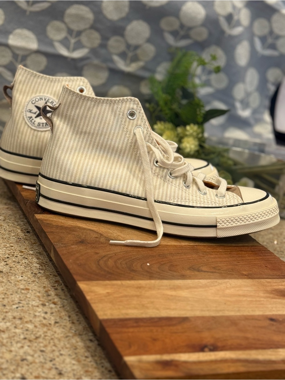 Converse High Top Sneakers in Cream Pinstripe